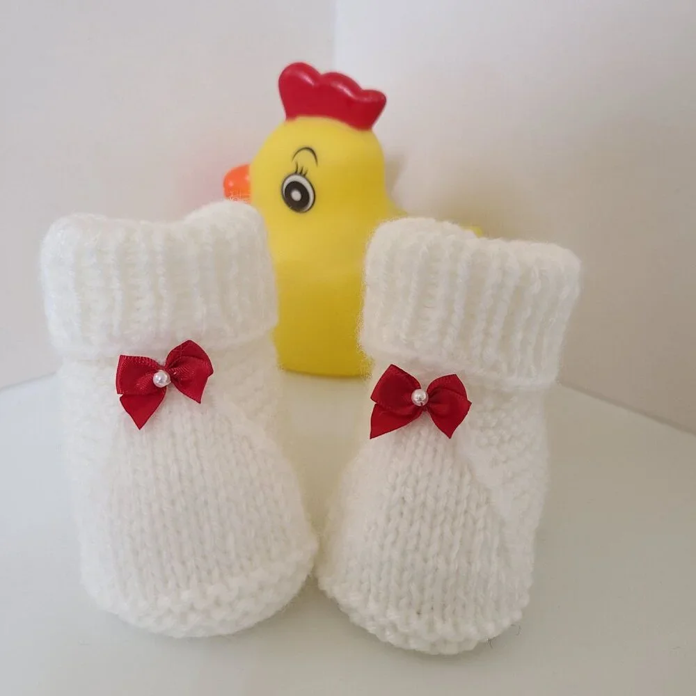 Cute Baby Booties Knit Baby Boots Baby Shower Booties White Size 0-3 Months